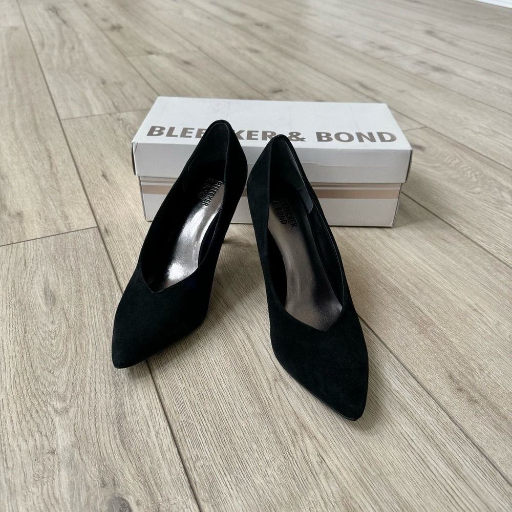 bleecker and bond women’s black suede heels size 6.5